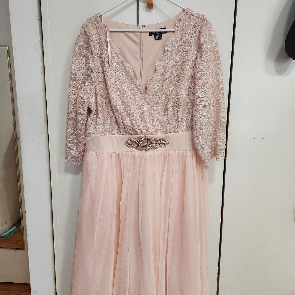 Pink Formal Long Wedding Guest Dress with Jewl Belt Detail-  size 16